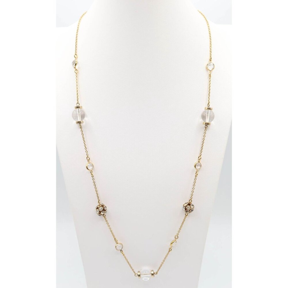 J CREW Gold Tone Rhinestone Fireball Glass Bead & Crystal Station Necklace 31"